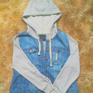 distressed sweater+jean jacket 🌀